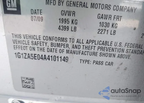 2010 Chevrolet Malibu Ls z USA, uszkodzony, nr VIN 1G1ZA5E04A4101149